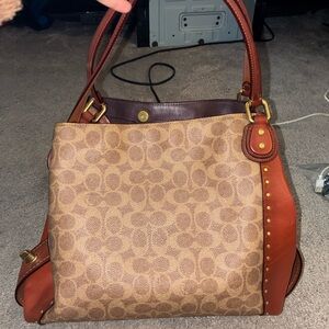Coach Brown and Tan Signature Tote Bag
